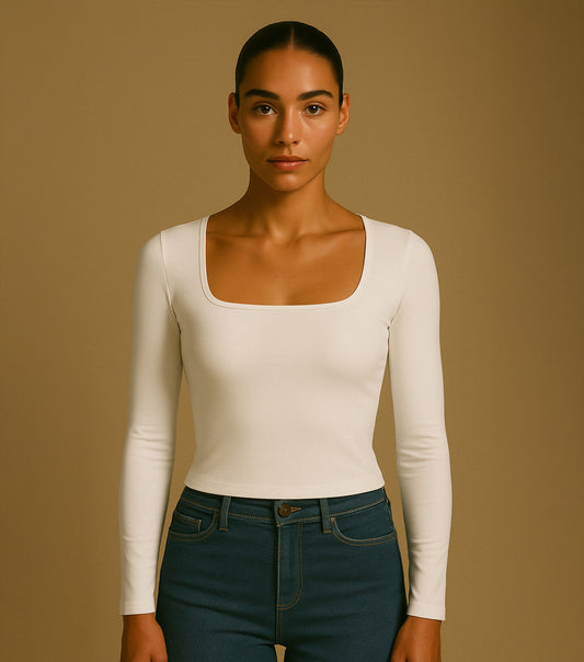 SQUARE NECKLINE T-SHIRT - COTTON CLOUD